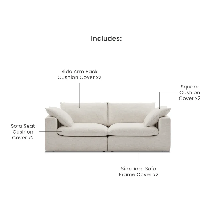 Duke 84" Deep Seat Sectional Sofa, 2 Seater, White