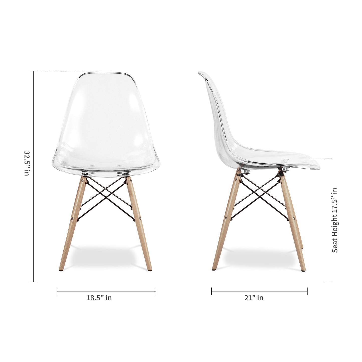 Eiffel Chair With Wood Legs, Clear