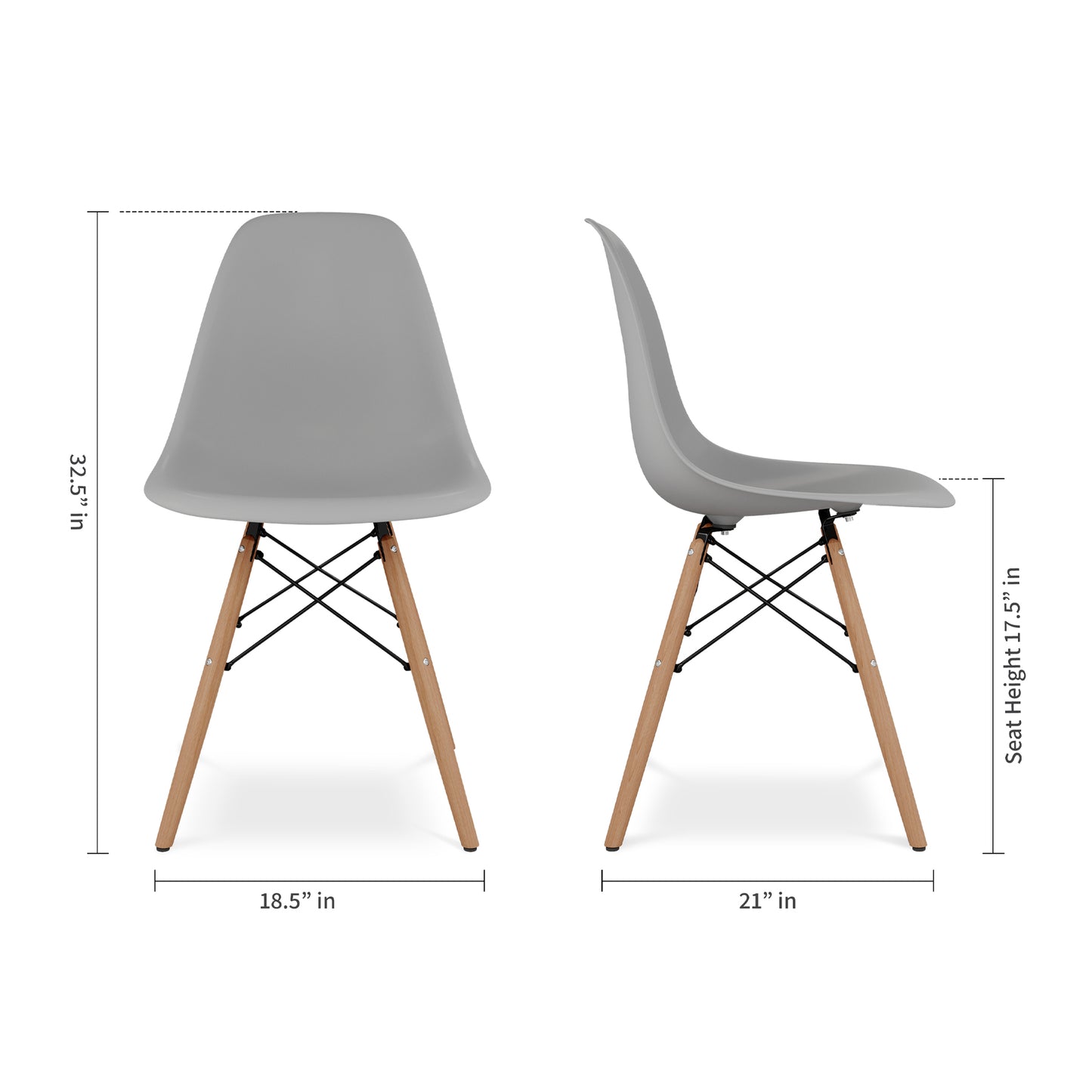 Eiffel Chair With Wood Legs, Gray