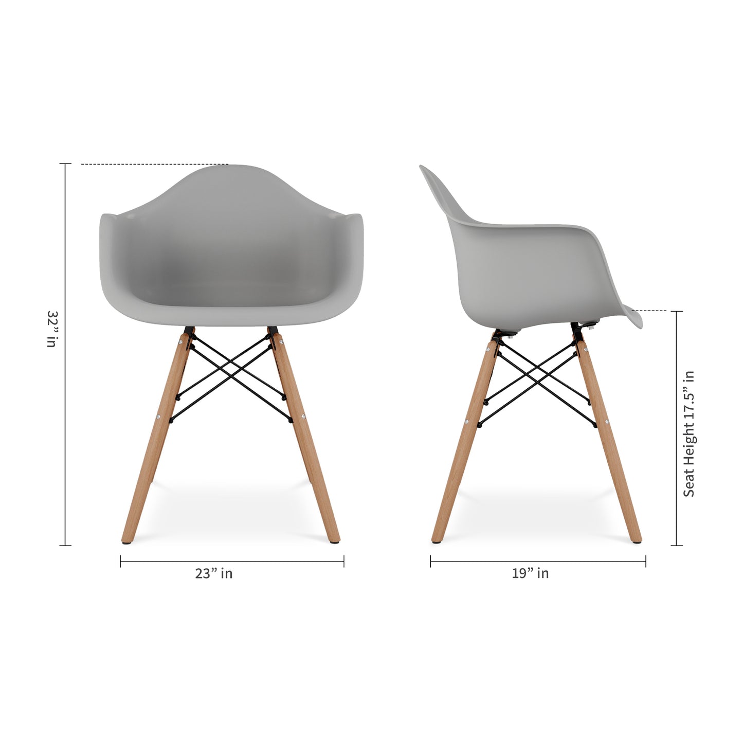 Eiffel Armchair With Wood Legs, Gray