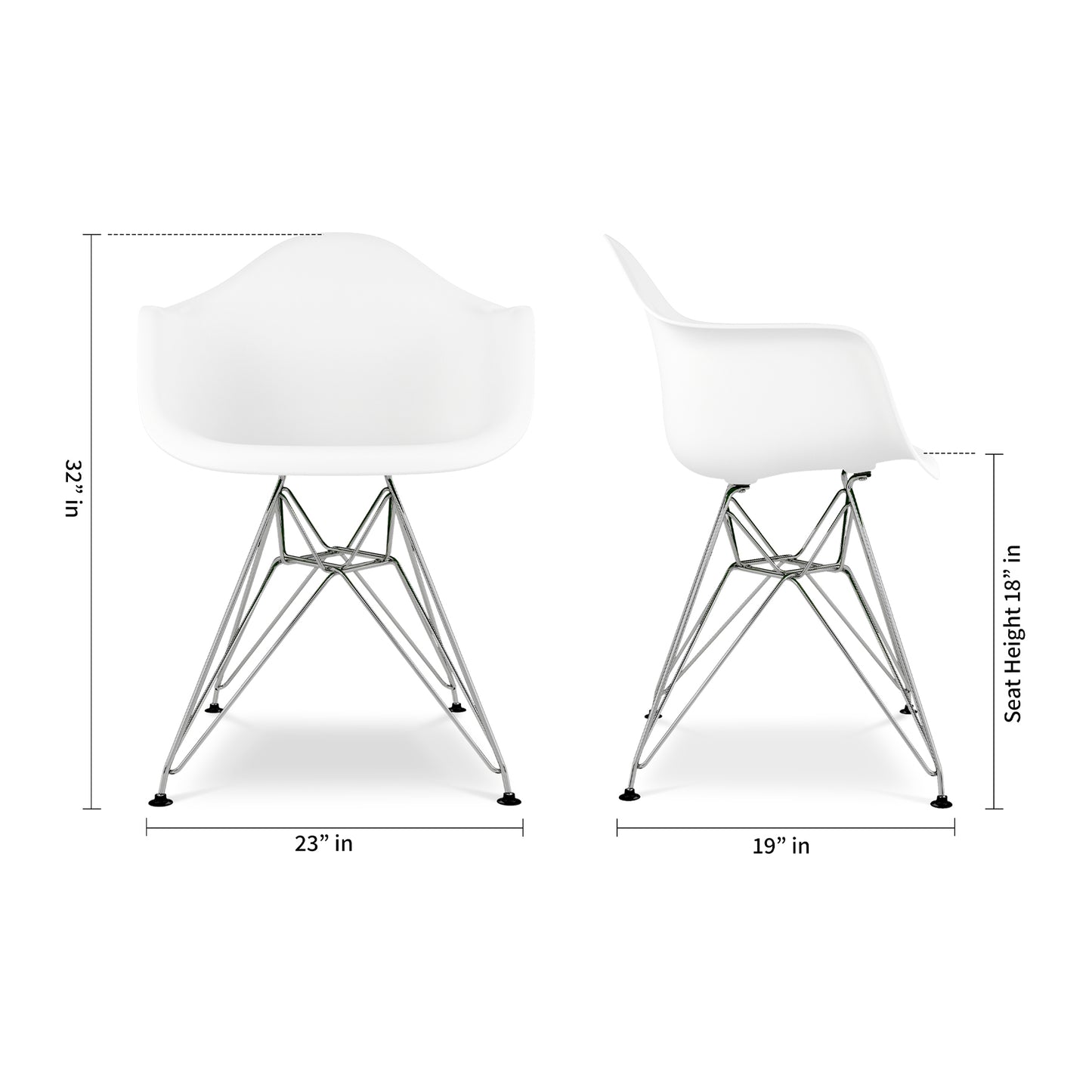 Eiffel Armchair With Steel Legs, White