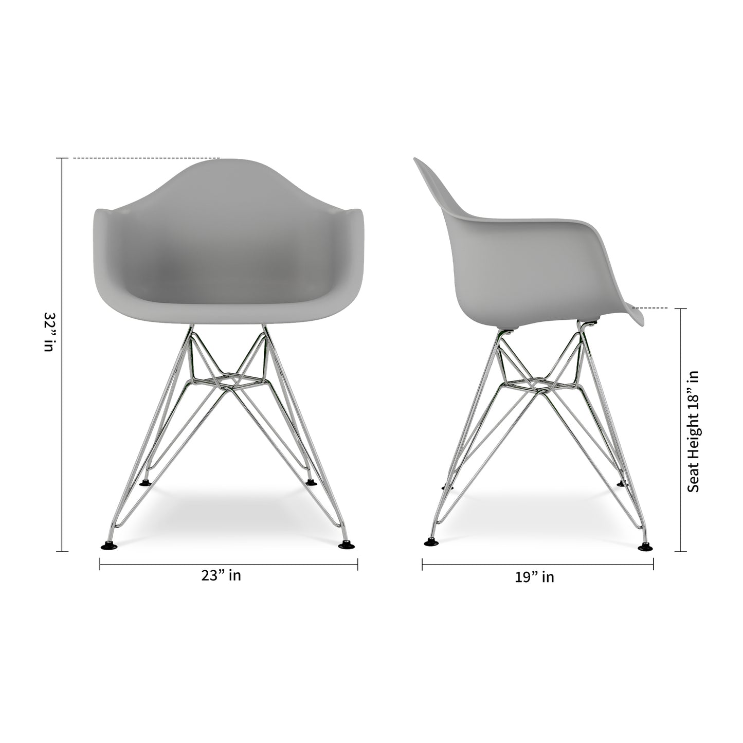 Eiffel Armchair With Steel Legs, Gray