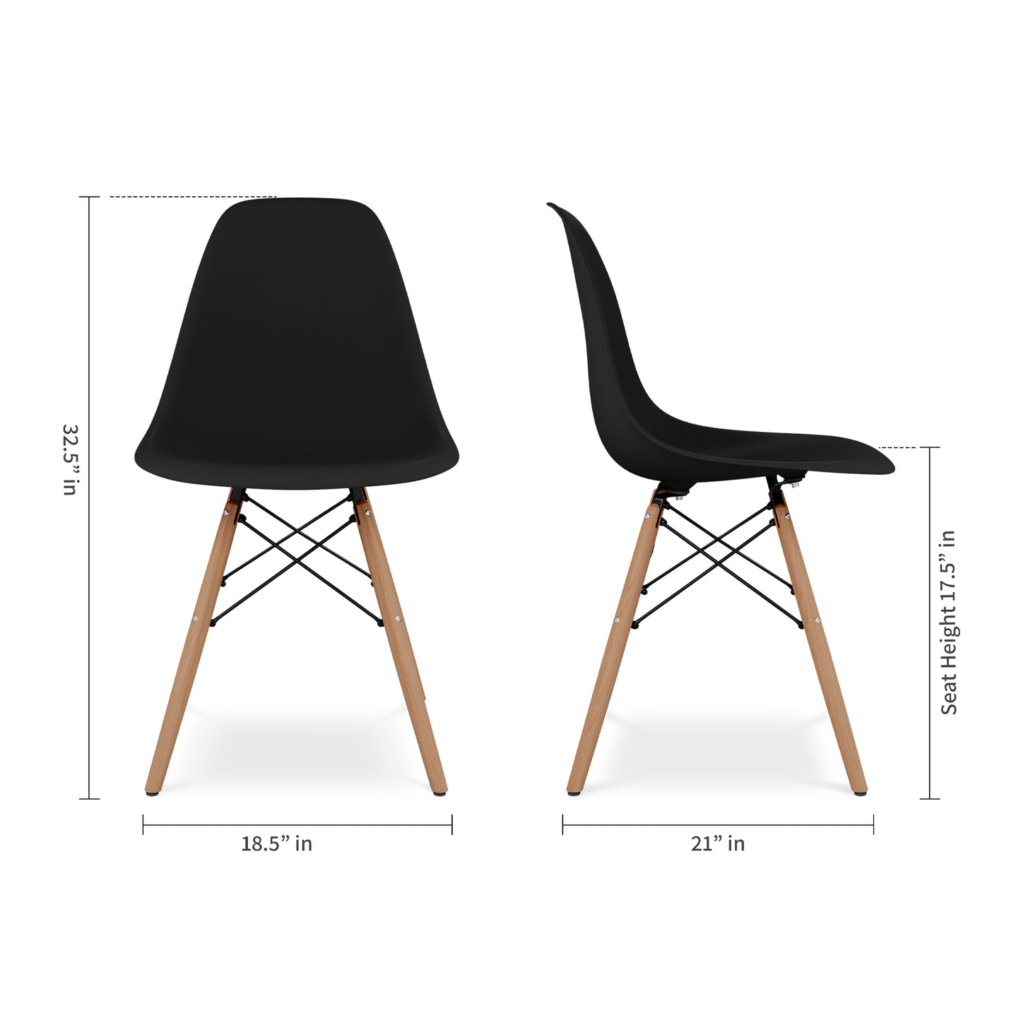 Tulip 48" Fiberglass Dining Table & Wood Leg Chairs Set, Black