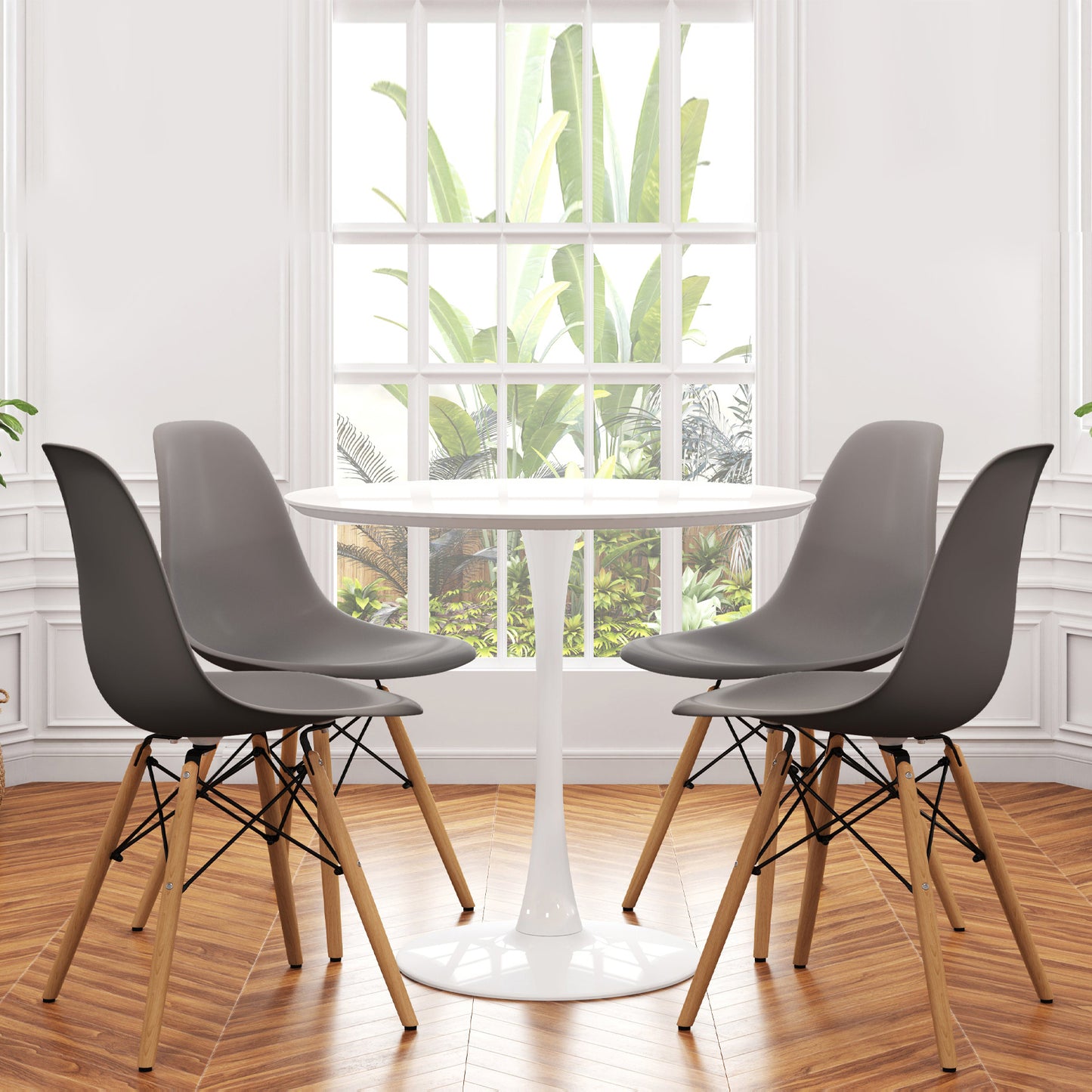 Tulip 36" Round Wood Dining Table Set, Gray