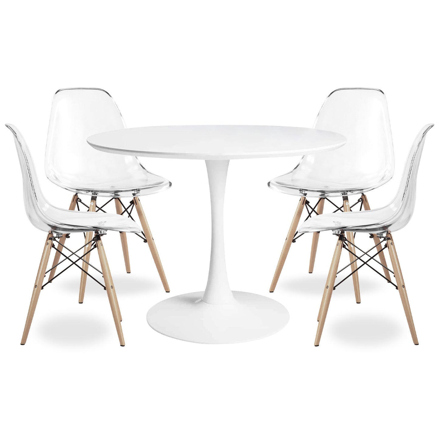 Tulip 36" Round Wood Dining Table Set, clear