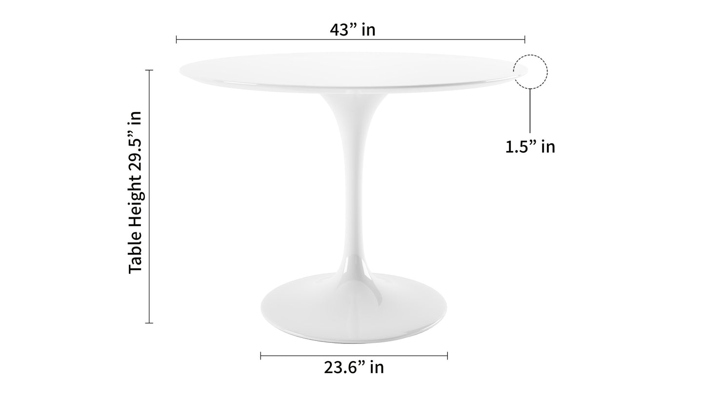 Tulip 42" Fiberglass Dining Table & Wood Leg Chairs Set, Gray