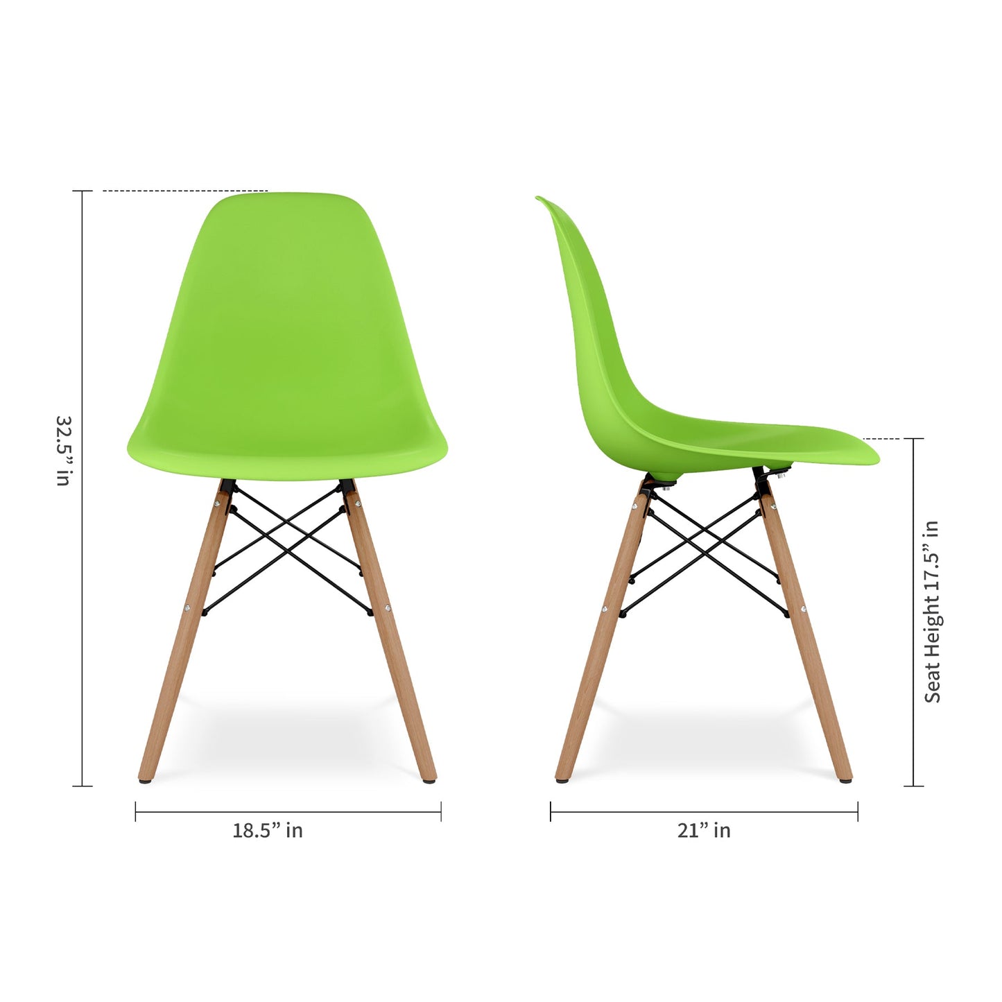 Tulip 42" Fiberglass Dining Table & Wood Leg Chairs Set, Green