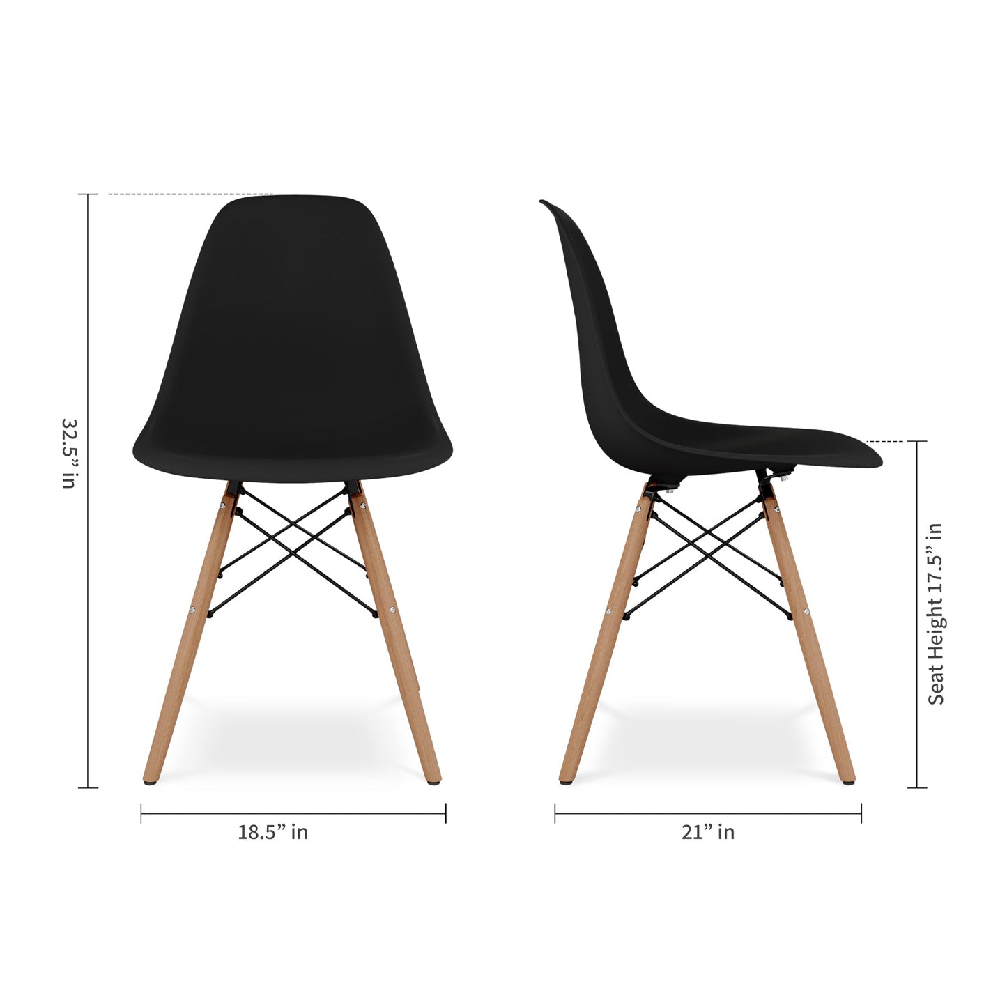 Tulip 32" Fiberglass Dining Table & Wood Leg Chairs Set, Black