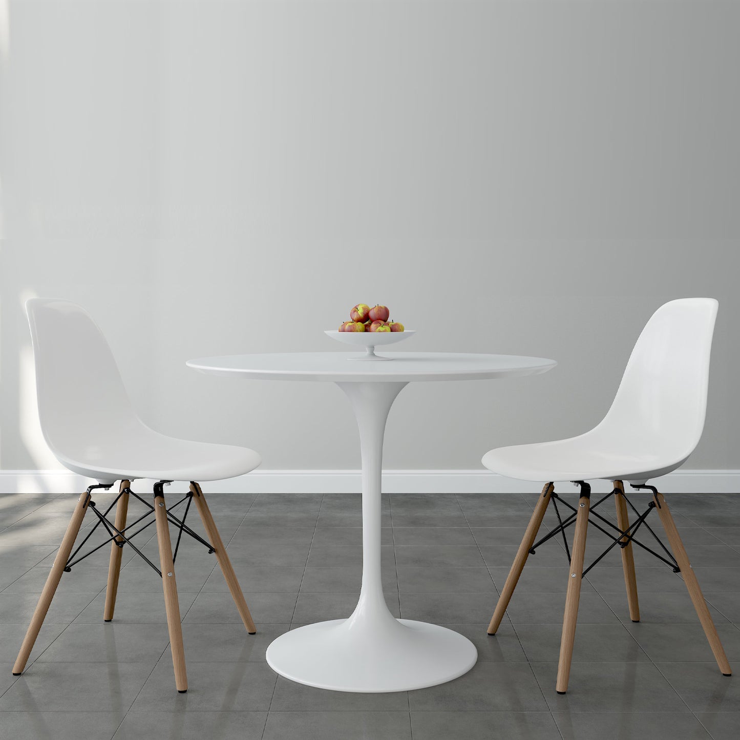 Tulip 36" Fiberglass Dining Table & Wood Leg Chairs Set, White