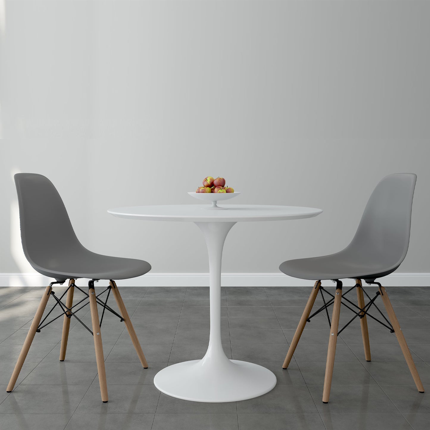 Tulip 36" Fiberglass Dining Table & Wood Leg Chairs Set, Gray