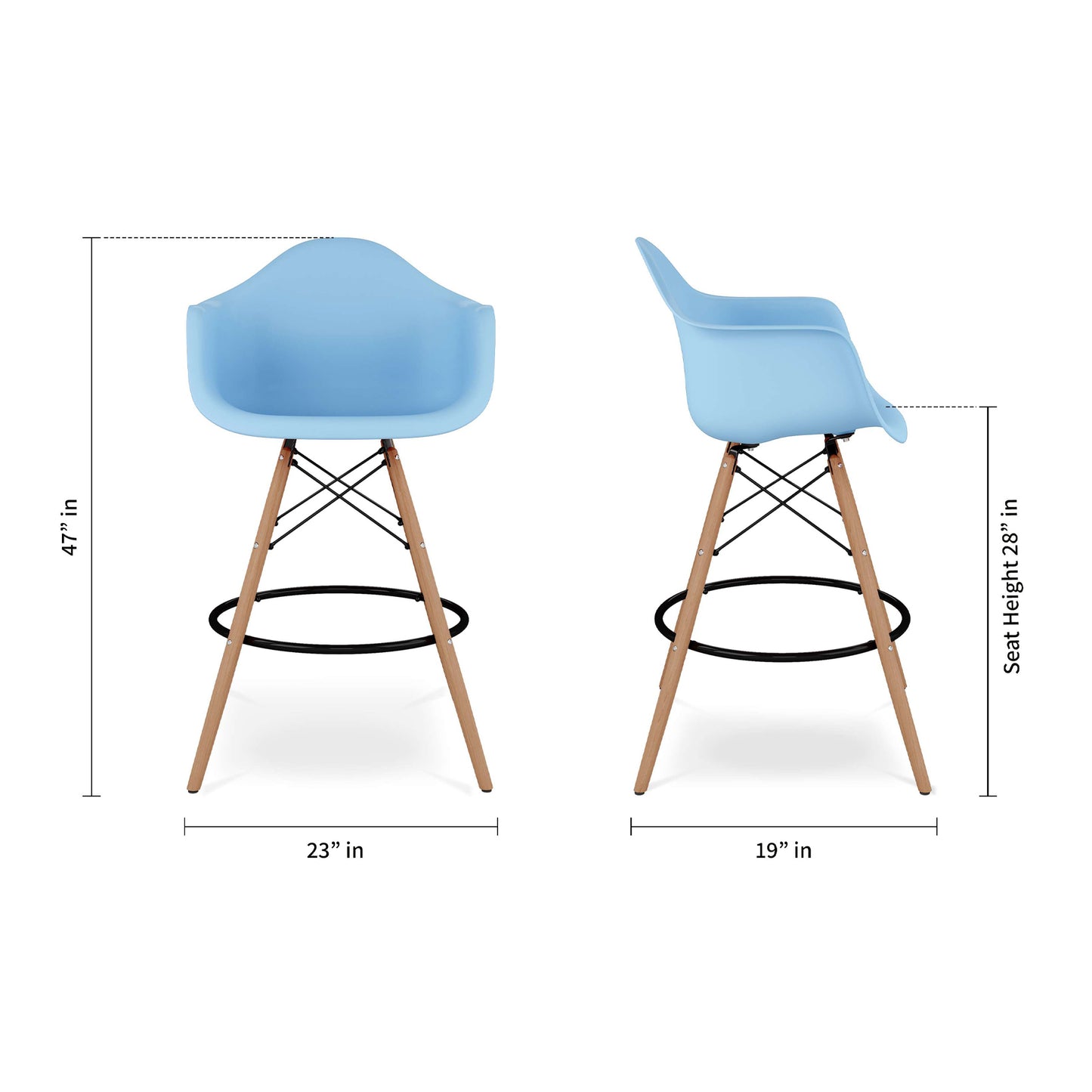 Eiffel Counter Stool With Arms, Blue