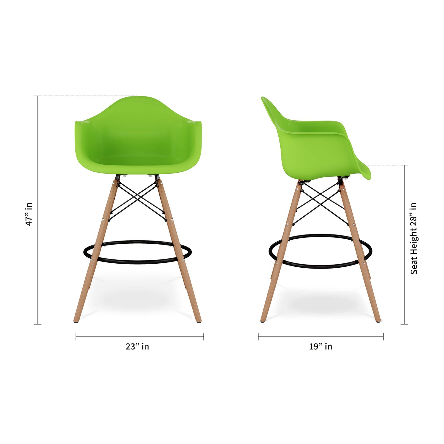 Eiffel Counter Stool With Arms, Green