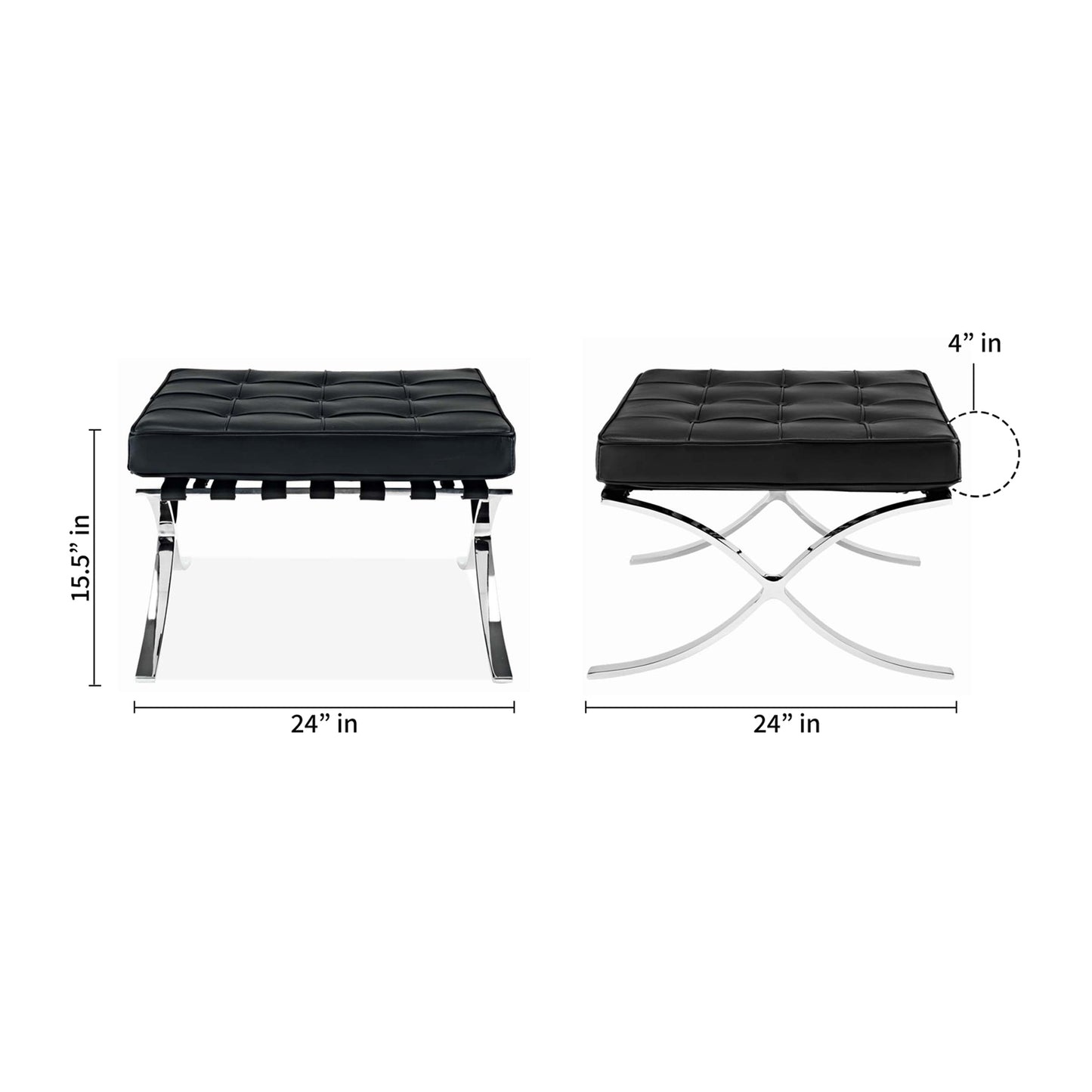 Pavilion Stool, Black Italian Leather