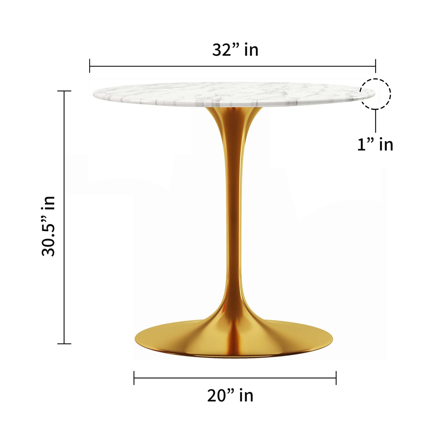 Tulip Marble Dining Table - 32" Round, Gold Base