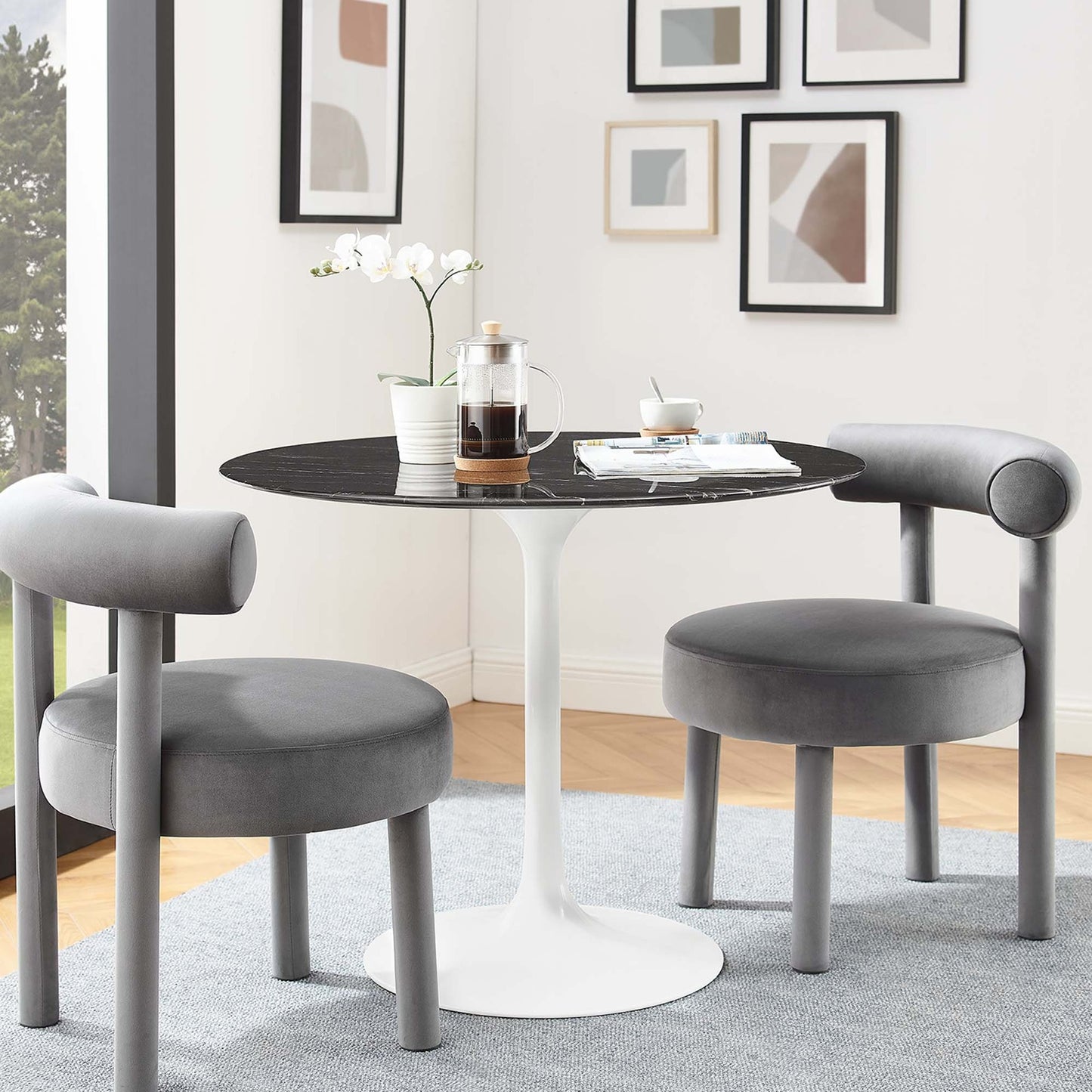 Tulip Marble Dining Table - 36" Round White Base
