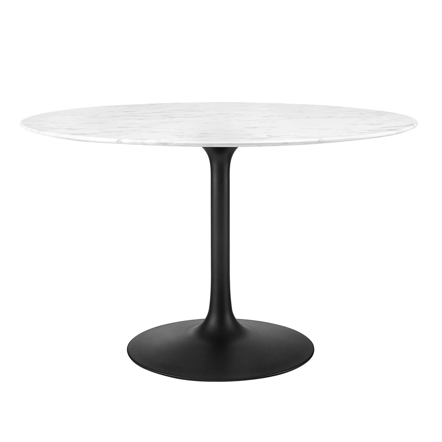 Tulip Marble Dining Table - 48" Round, Black Base