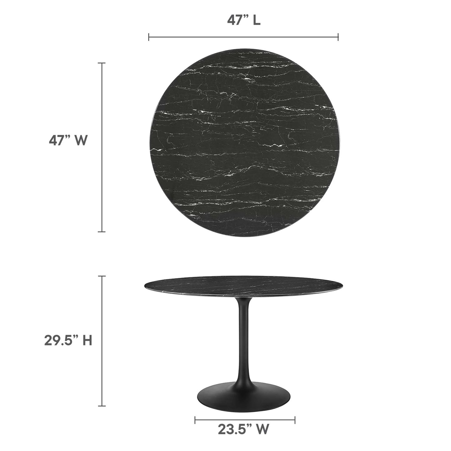 Tulip Marble Dining Table - 48" Round, Black