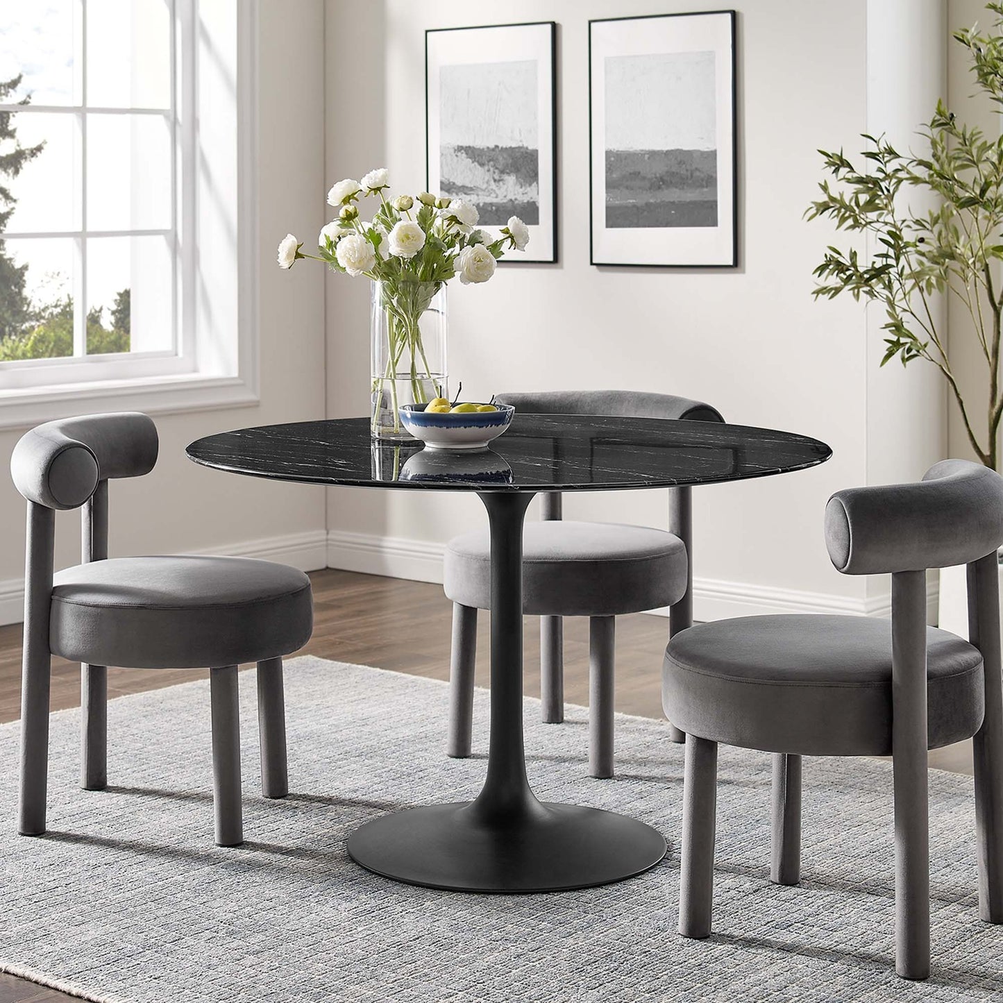 Tulip Marble Dining Table - 48" Round, Black