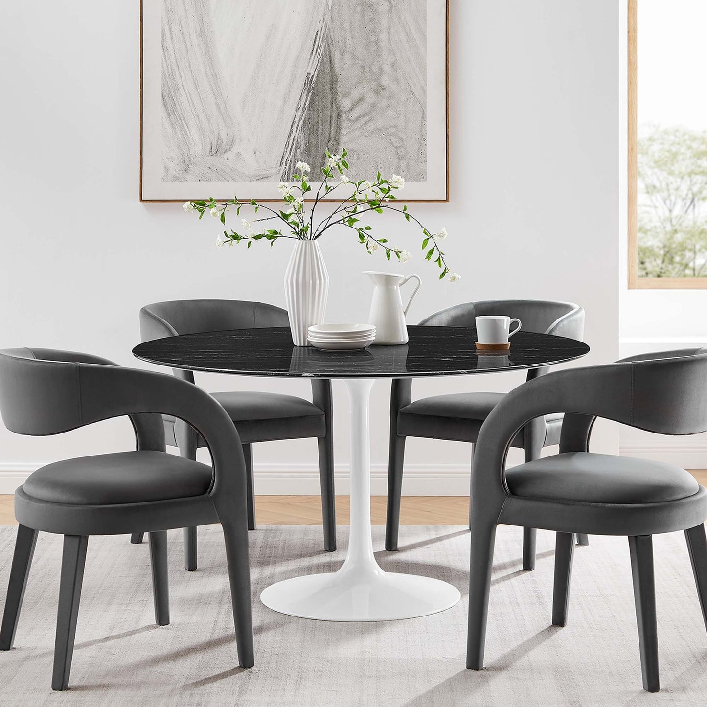 Tulip Marble Dining Table, 54" Round White Base