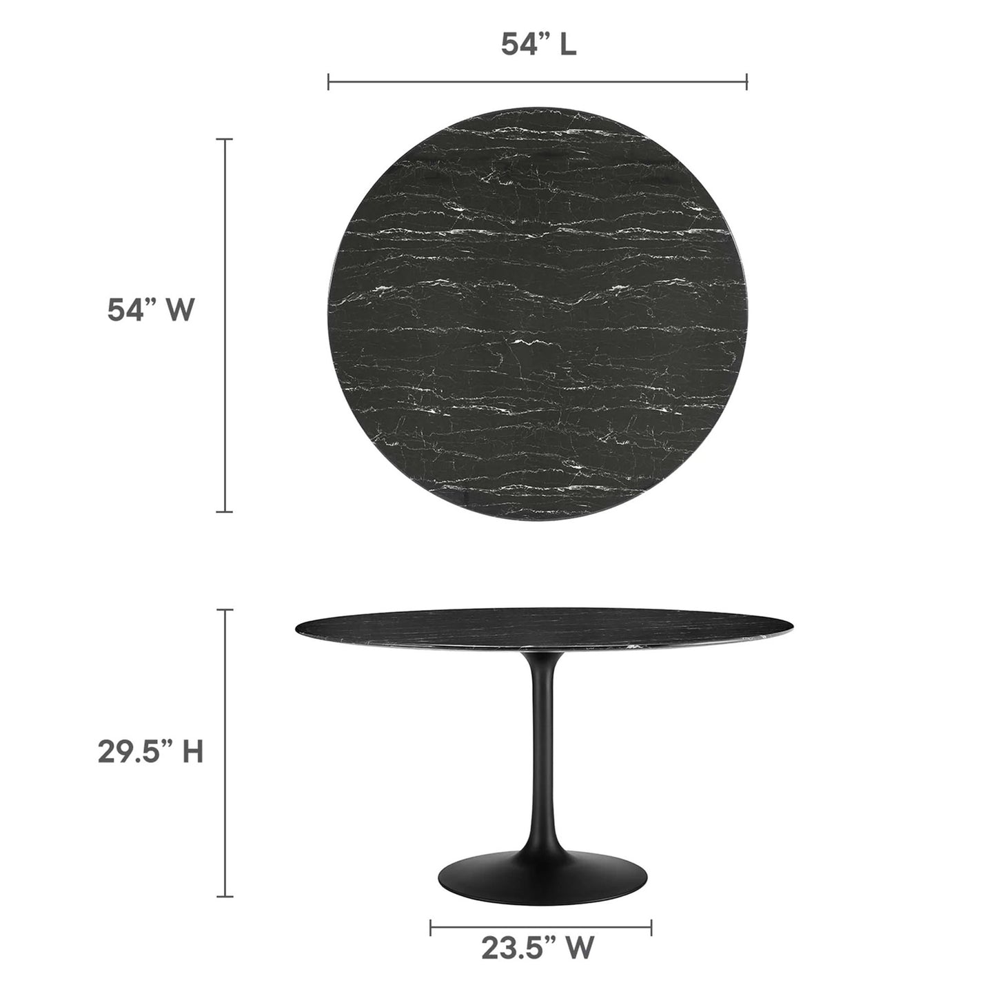 Tulip Marble Dining Table, 54" Round, Black