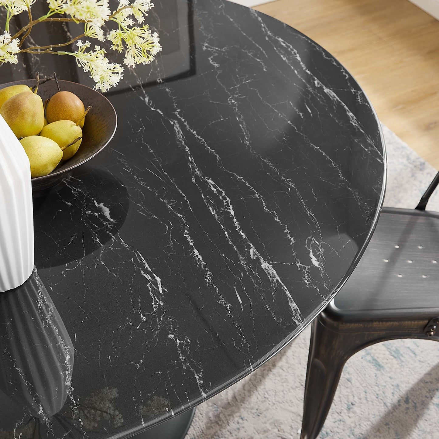 Tulip Marble Dining Table, 54" Round, Black