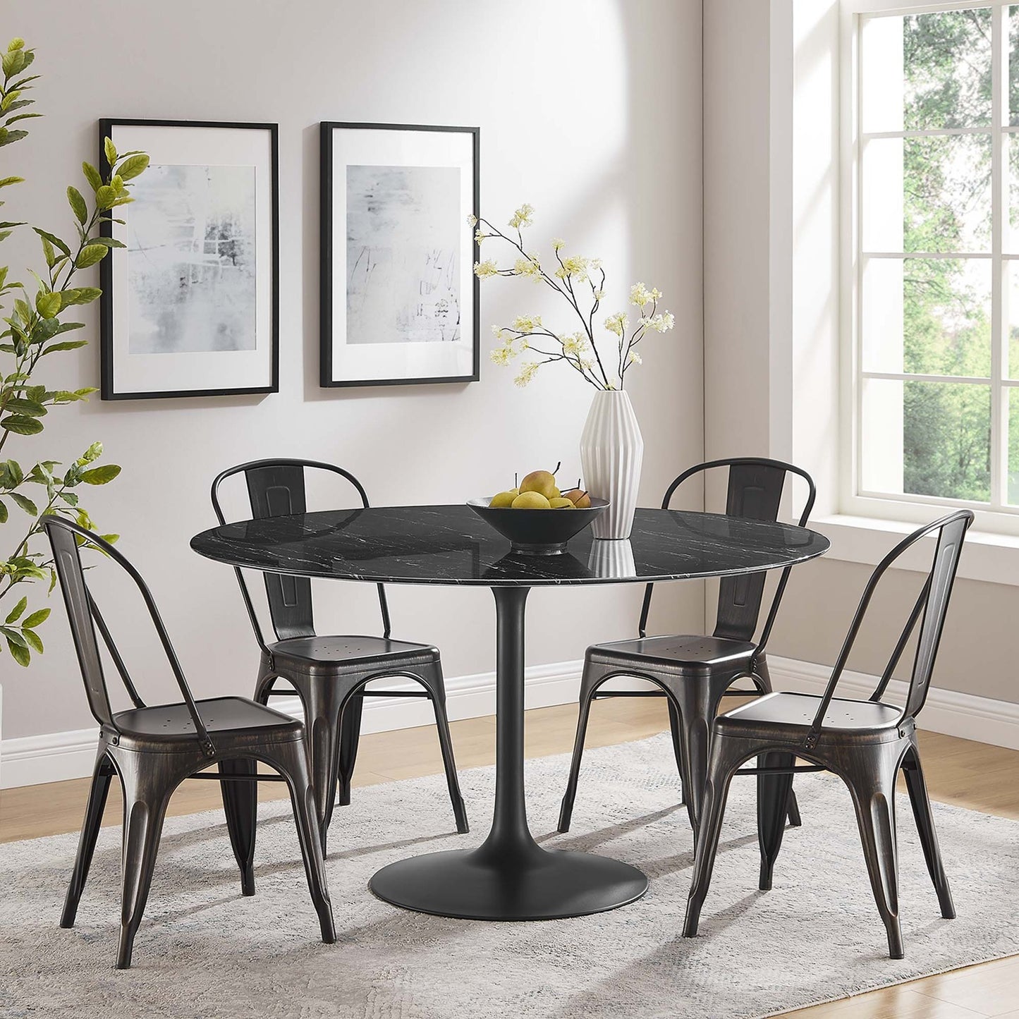 Tulip Marble Dining Table, 54" Round, Black