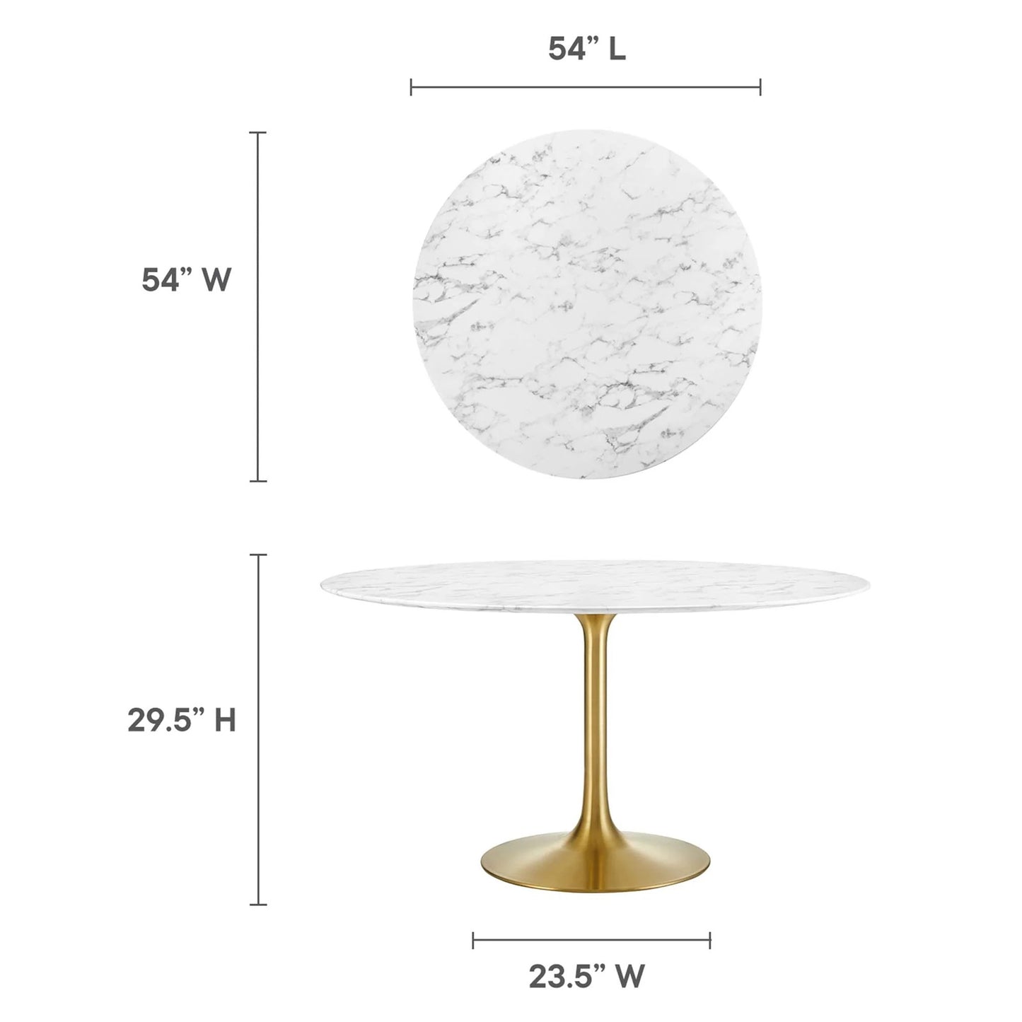 Tulip Marble Dining Table, 54" Round, Gold Base
