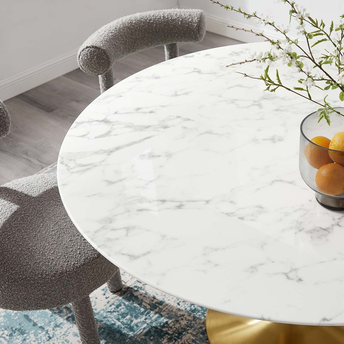 Tulip Marble Dining Table, 54" Round, Gold Base