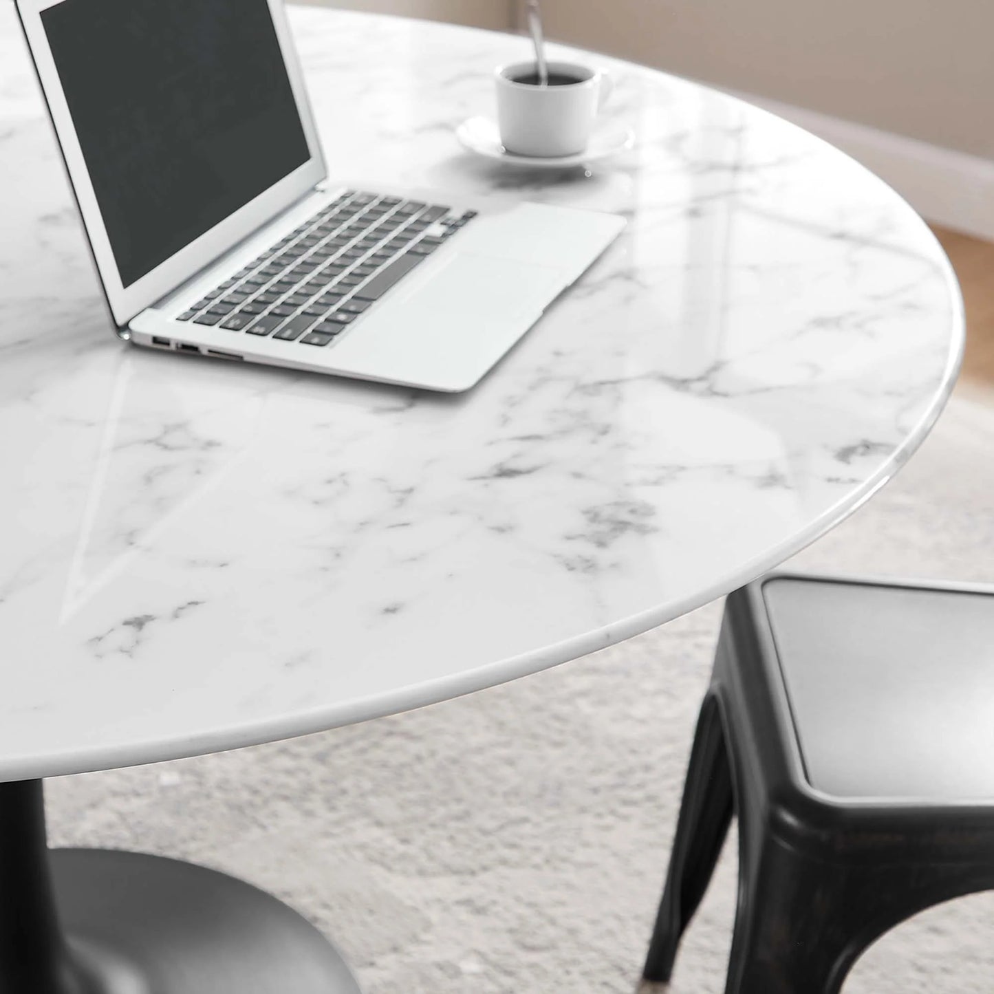 Tulip Marble Dining Table, 54" Round, Black Base