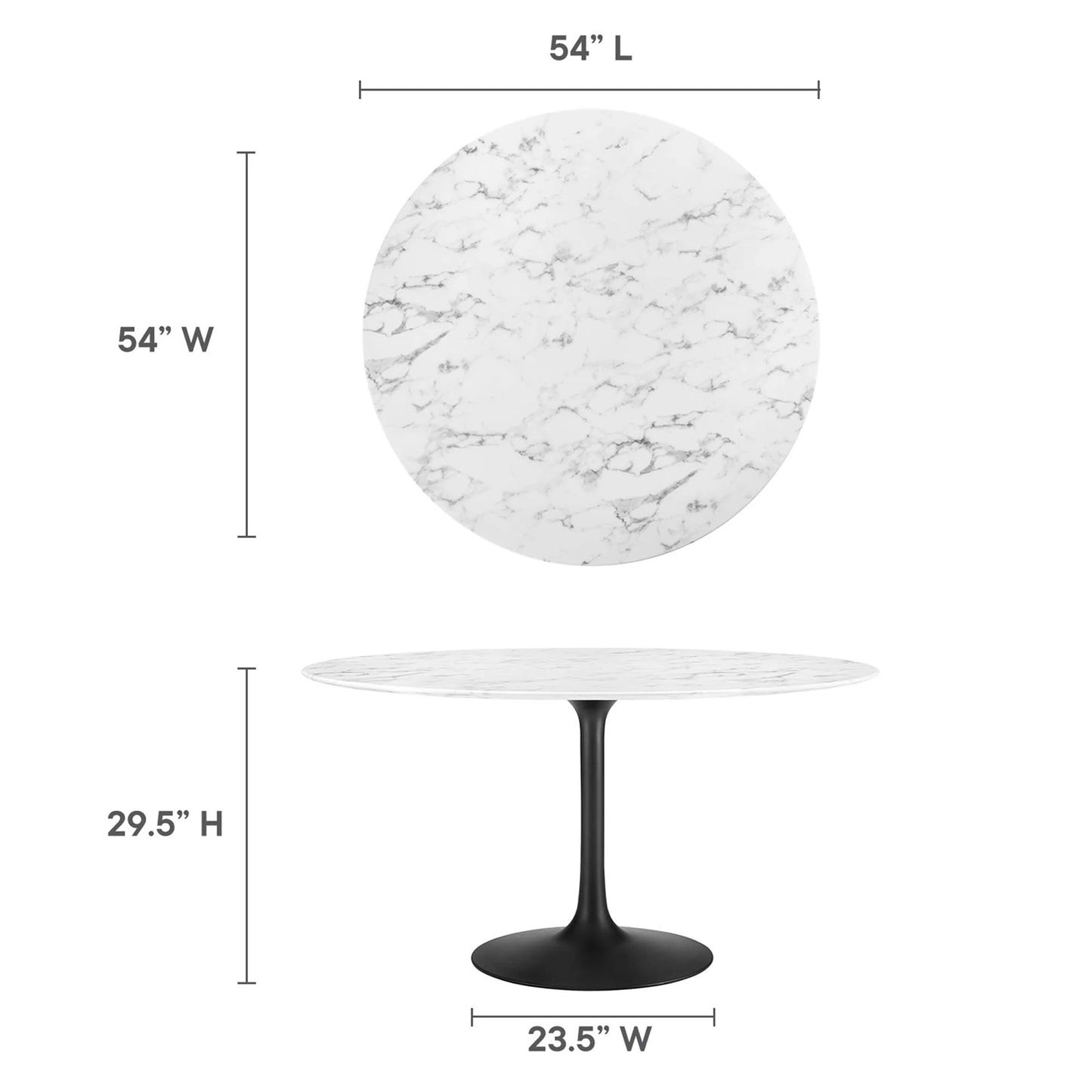 Tulip Marble Dining Table, 54" Round, Black Base