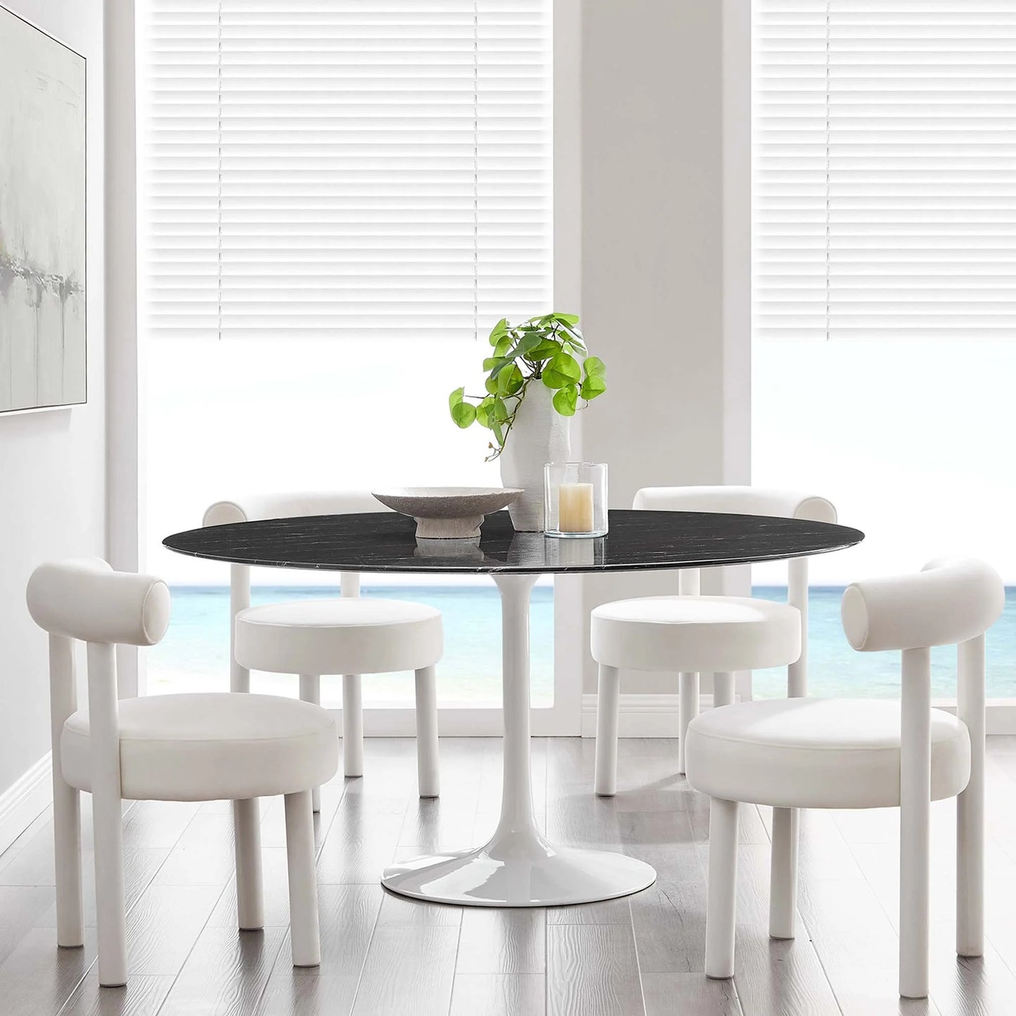 Tulip Marble Dining Table - 60" Round White Base