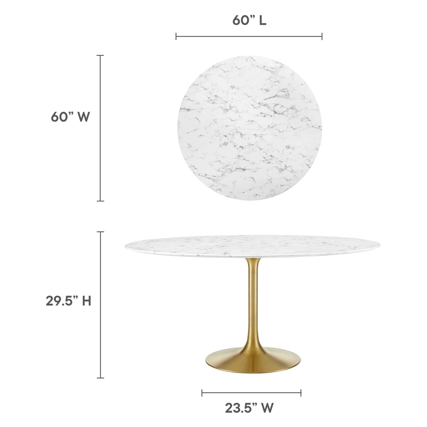 Tulip Marble Dining Table - 60" Round, Gold Base