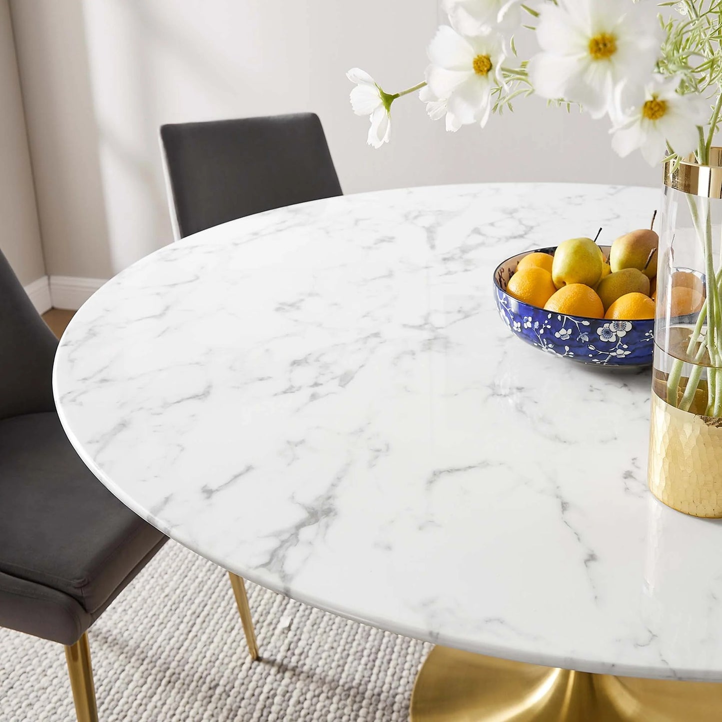 Tulip Marble Dining Table - 60" Round, Gold Base