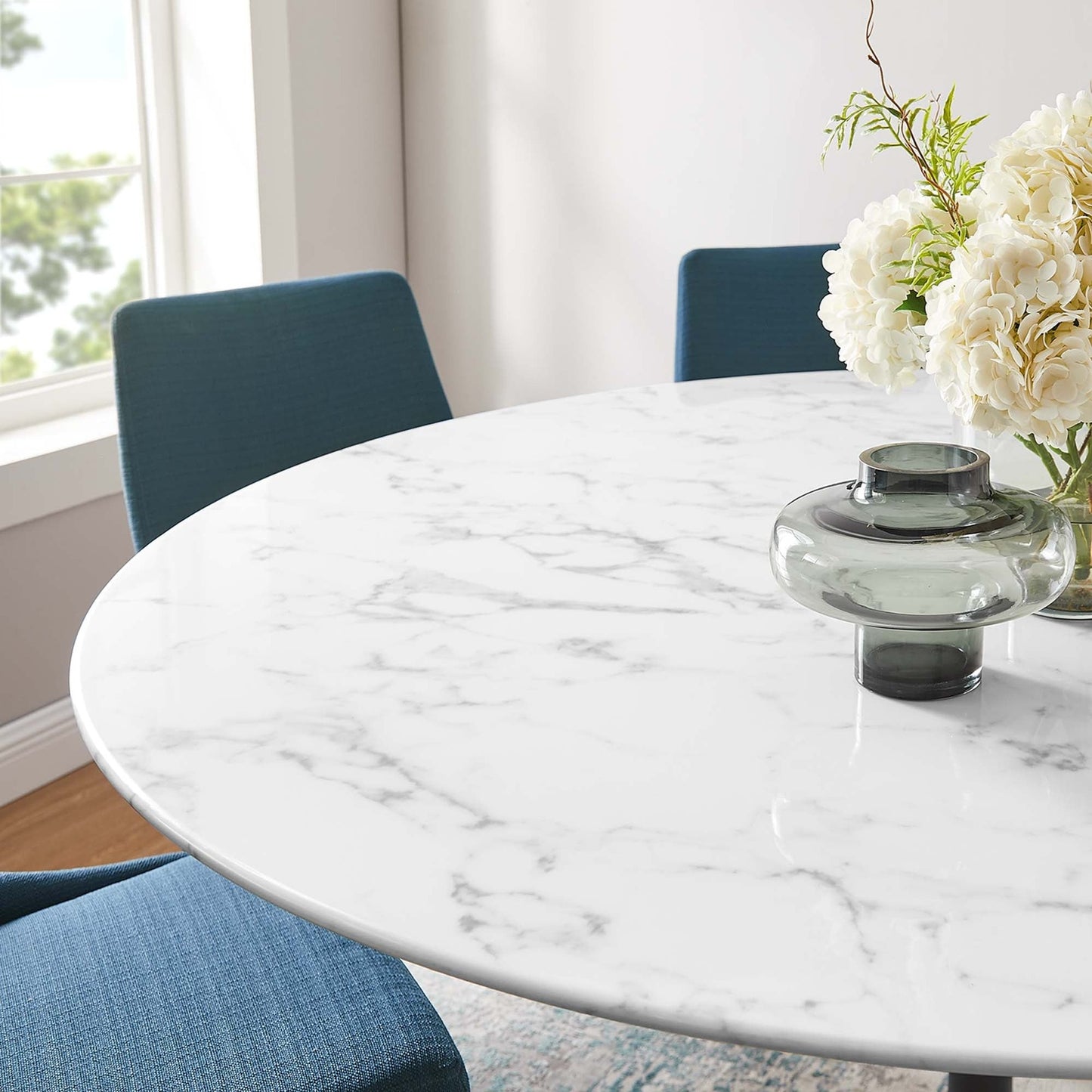 Tulip Marble Dining Table - 60" Round, Black Base