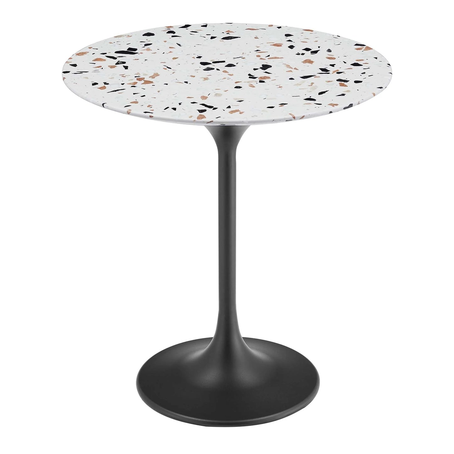 Tulip Marble Side Table - 20" Round, Black Terrazzo