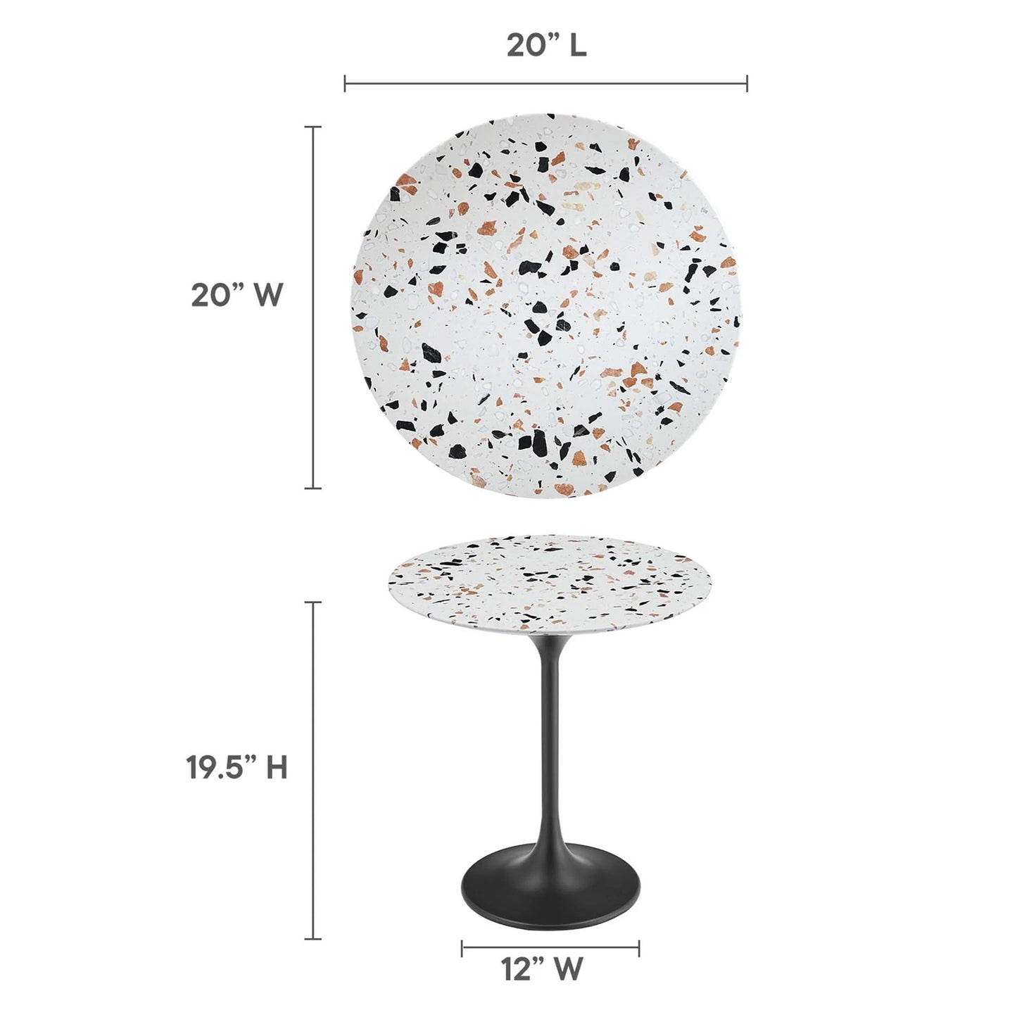 Tulip Marble Side Table - 20" Round, Black Terrazzo