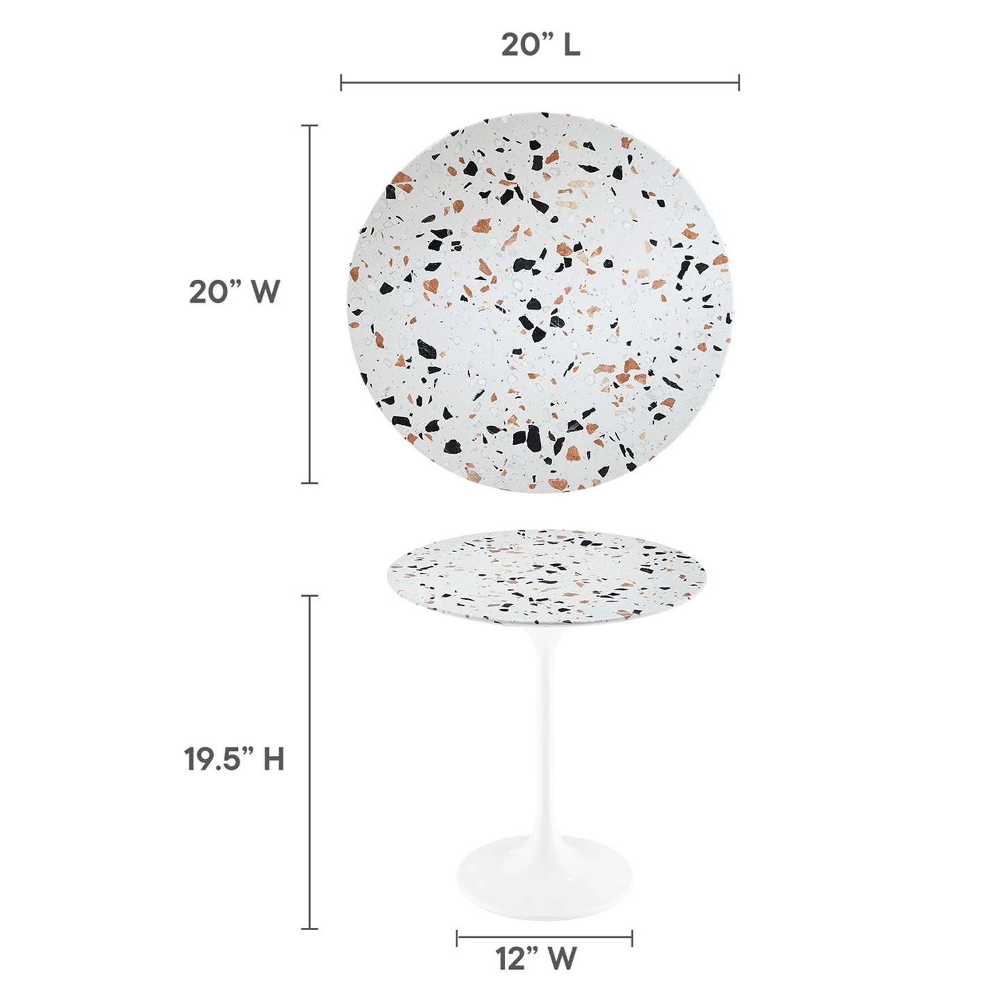 Tulip Marble Side Table - 20" Round, White Terrazzo