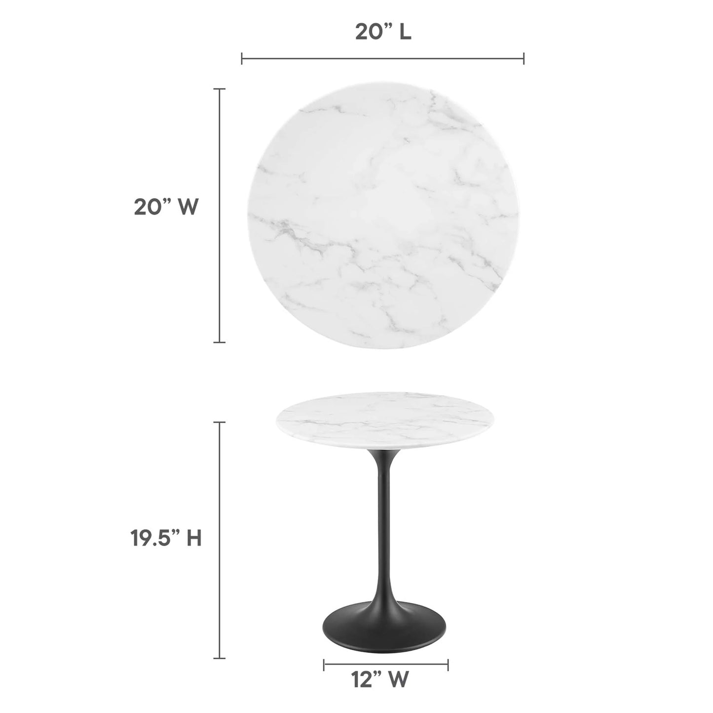 Tulip Marble Side Table - 20" Round, Black Base