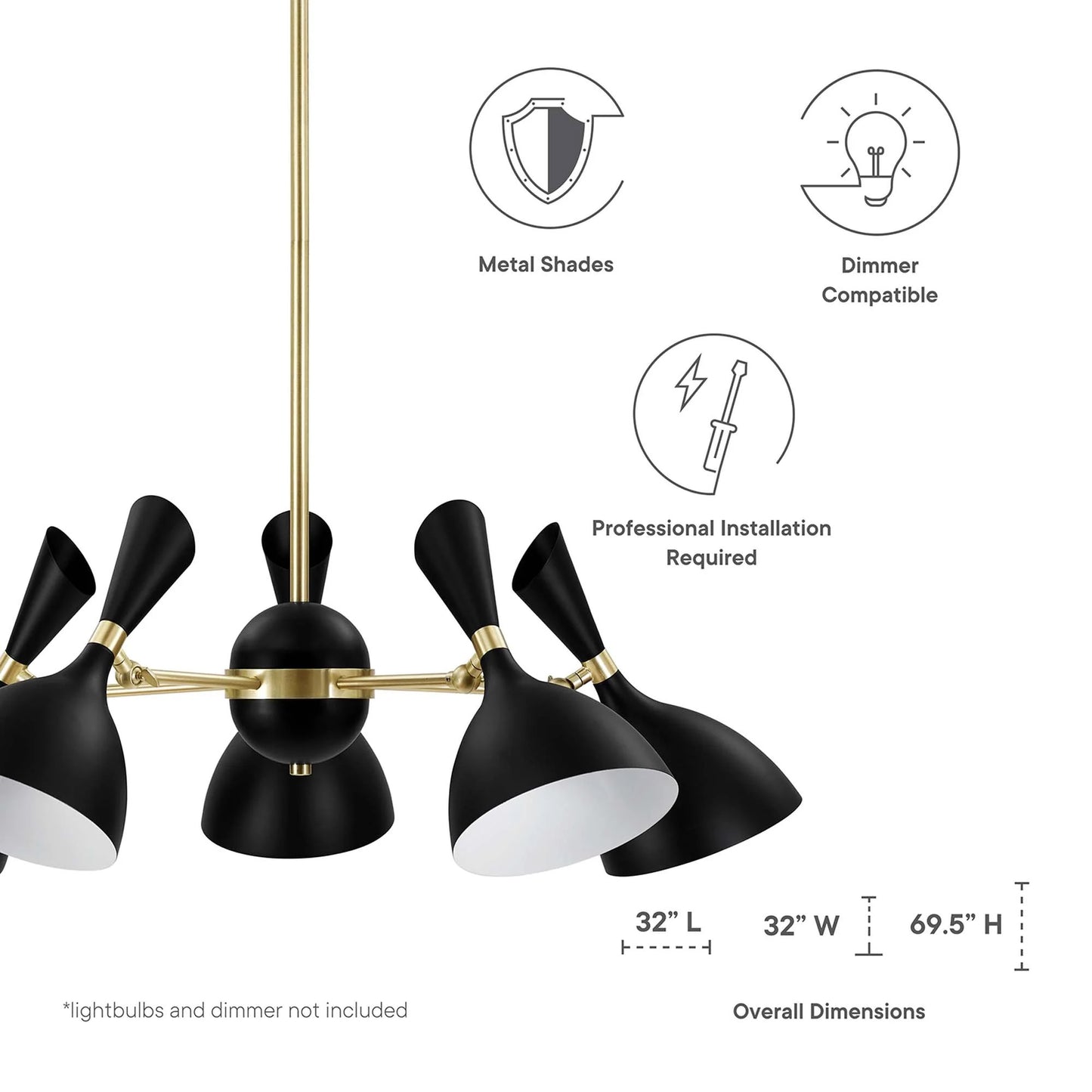 Harmony 5-Light 6" Arm Pendant, Black