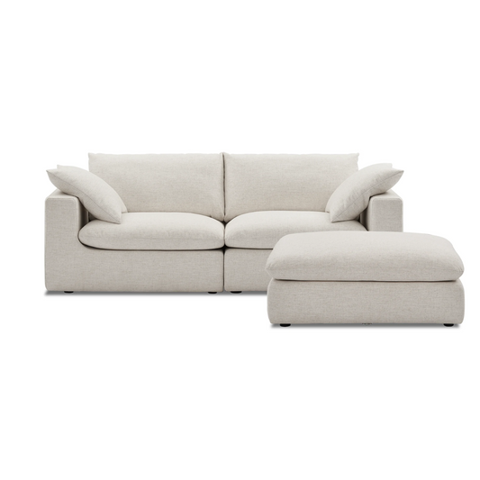 Duke 84" Deep Seat Sectional Sofa With Ottoman, 2 Seater, White