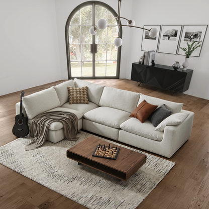 Duke 154" Deep Seat Sectional Sofa, 4 Seater, White