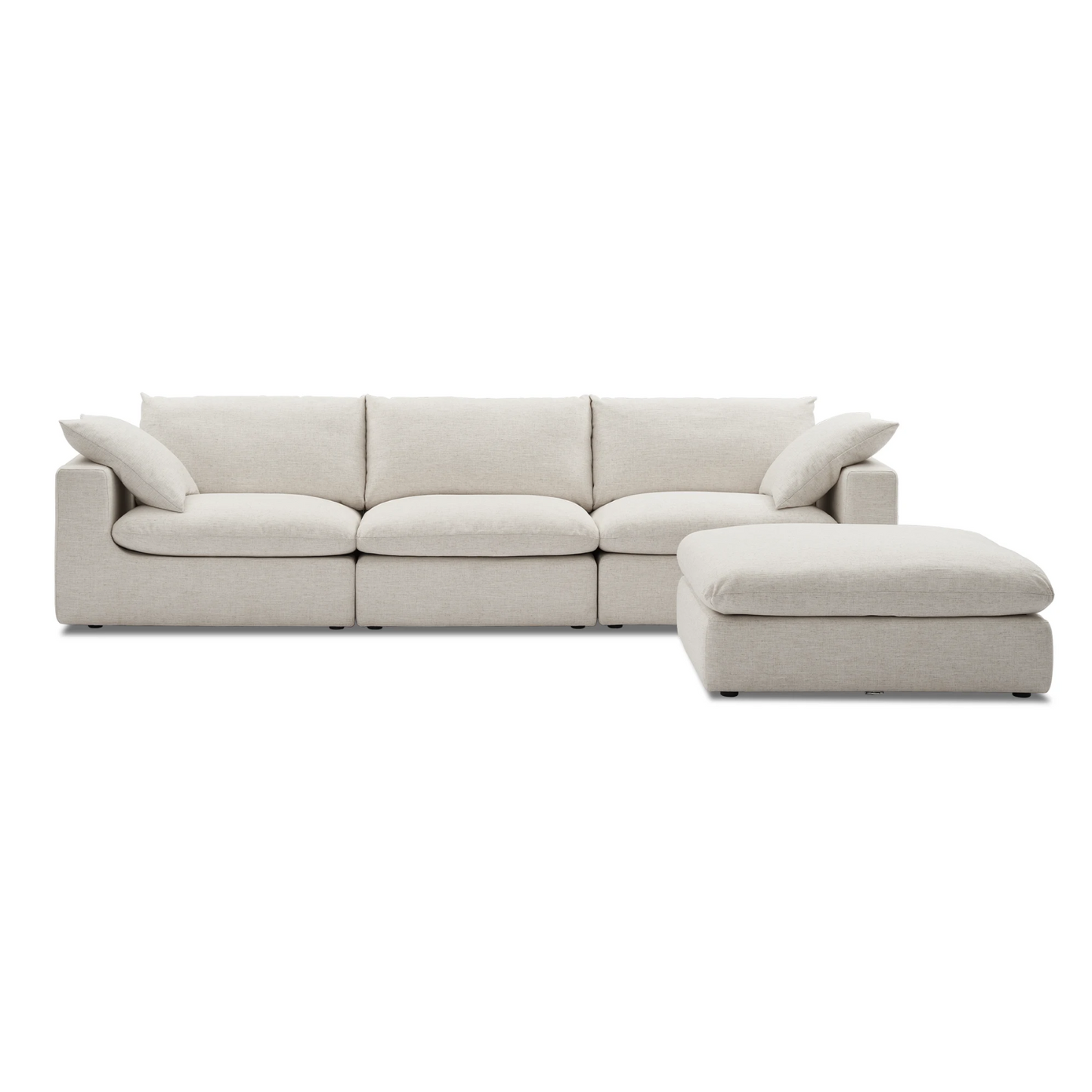 Duke 119" Deep Seat Sectional Sofa With Ottoman, 3 Seater, White