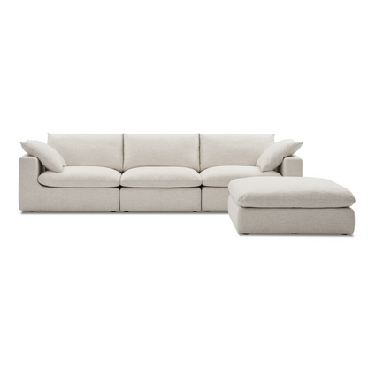 Duke 119" Deep Seat Sectional Sofa With Ottoman, 3 Seater, White