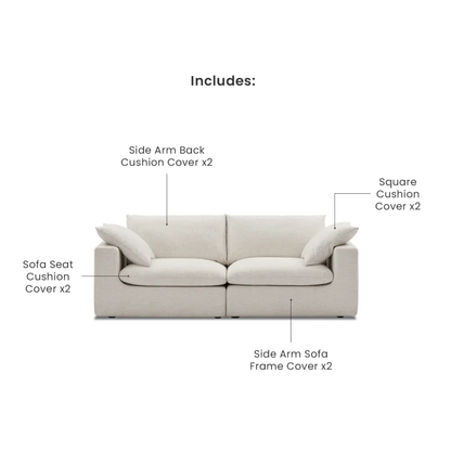 Duke 84" Deep Seat Sectional Sofa, 2 Seater, White