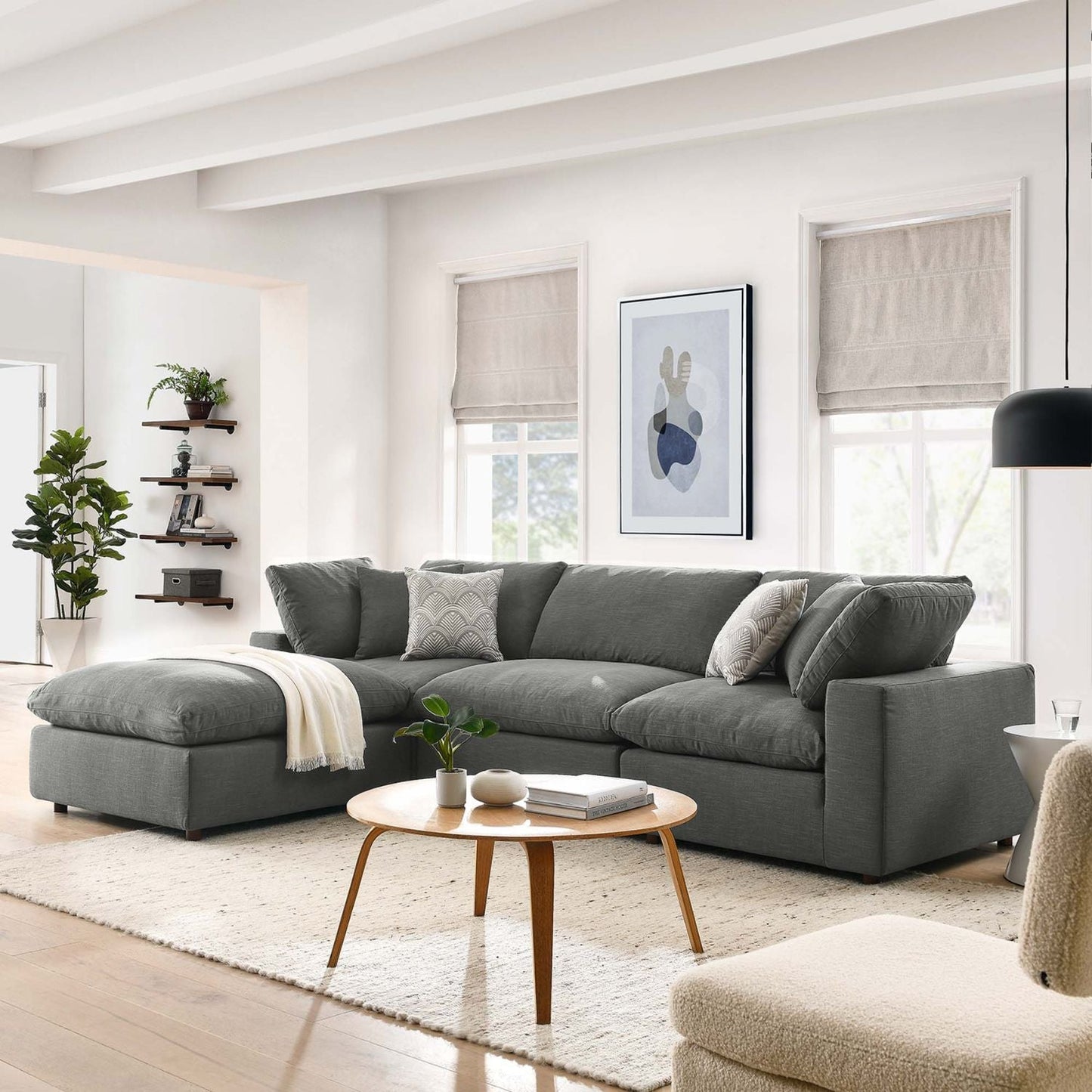 Haven 3 Seater Sectional Sofa With Ottoman, Gray