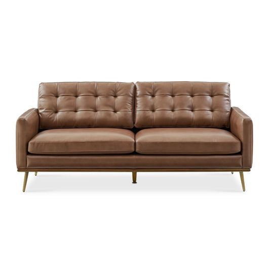 Loft Mid-century Deep Seat Sofa, Tan | 7 Feet PU Leather