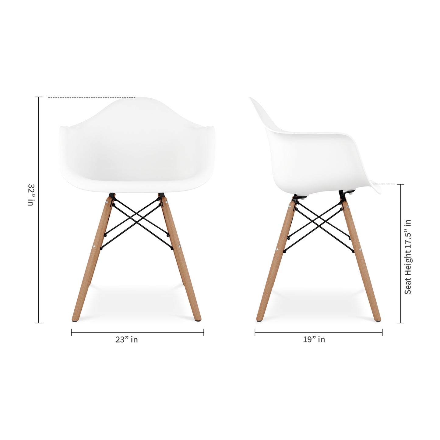 Eiffel Armchair With Wood Legs, White
