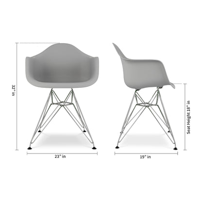 Eiffel Armchair With Steel Legs, Gray