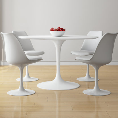 Tulip 48" Fiberglass Dining Table & Chairs Set, White