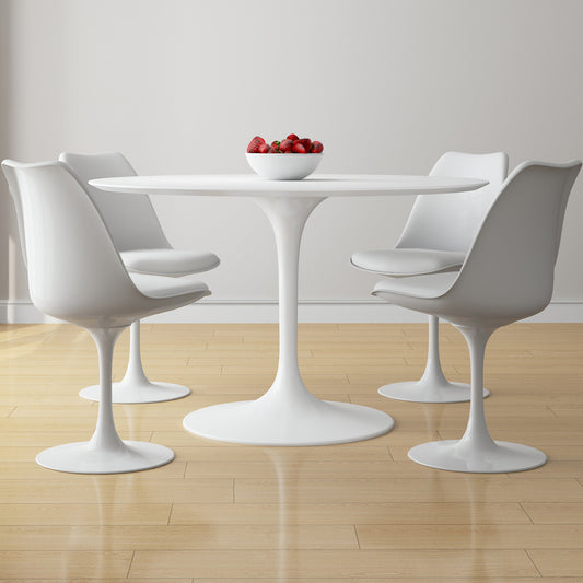 Tulip 48" Fiberglass Dining Table & Chairs Set, White